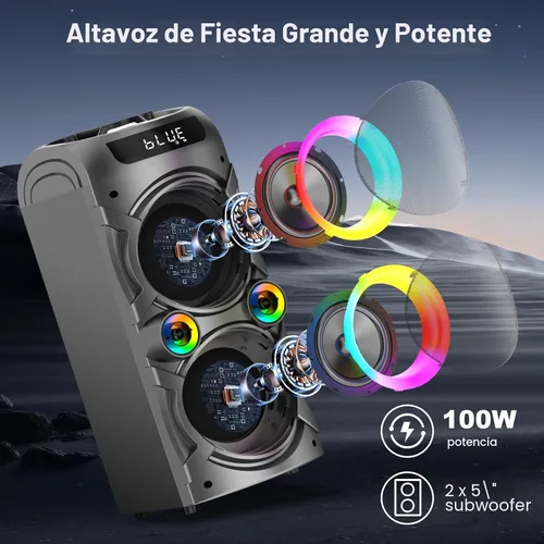 Vista 3 de Bocina Bluetooth portátil TYOTY 100W potente inalámbrica Boombox con emparejamiento TWS, sonido estéreo fuerte, graves profundos, grandes altavoces