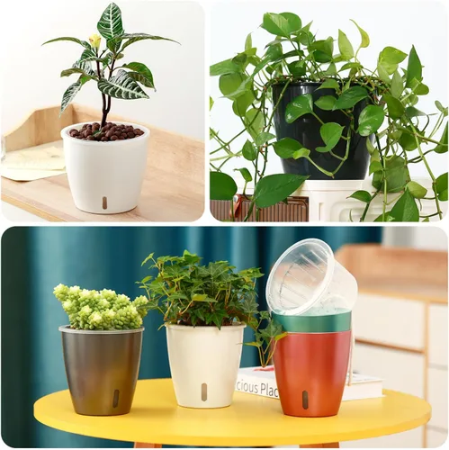 Vista 7 de Macetas de riego automático para plantas de interior, paquete de 16 macetas de riego automático con orificios de drenaje, macetas pequeñas