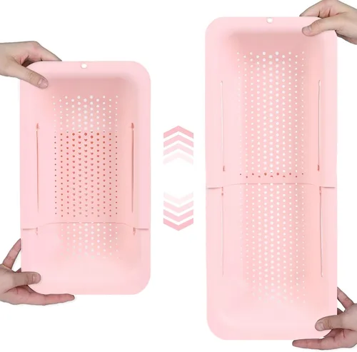 Vista 10 de BLUE GINKGO Cesta coladora para colocar sobre el fregadero, lavar verduras y frutas, escurrir la pasta cocida y platos secos, extensible, artículos