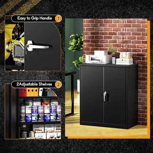 Vista 4 de Greenvelly Armario de almacenamiento de metal con puertas y estantes, gabinete de almacenamiento negro con cerradura de 36 pulgadas para oficina