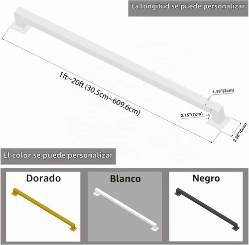Vista 2 de Barandilla de hierro blanco de 2 pies, pasamanos de escalera de seguridad robustos de montaje en pared, capacidad de carga de 500 libras, barandilla
