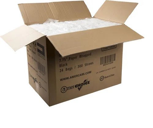 Vista 4 de AmerCare Pajitas envueltas en papel negro gigante de 7.75 pulgadas, caja de 7200