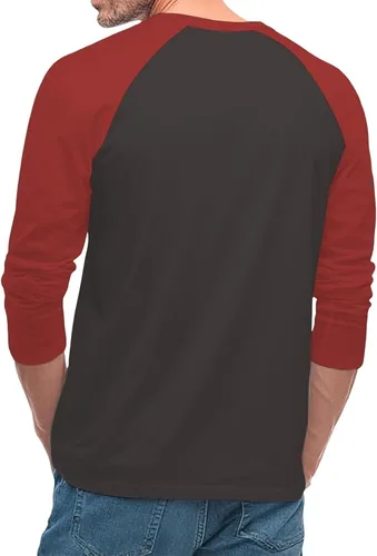 Vista 2 de Camiseta de béisbol raglán para hombre, manga larga, cuello redondo, tela ligera que absorbe la humedad para uso casual