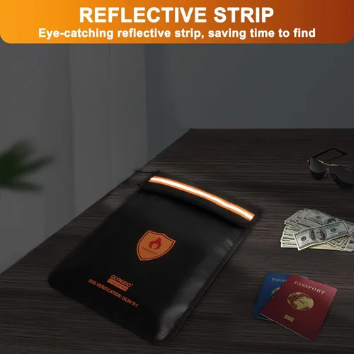 Vista 5 de Bolsa de documentos ignífuga – Bolsa de dinero impermeable ignífuga con cremallera para efectivo/documentos importantes/objetos de valor