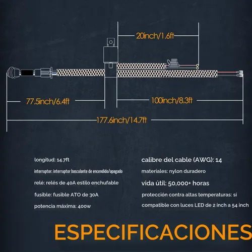 Vista 2 de Nirider - Arnés de cableado de 1 cable, 12 V, 40 A, interruptor basculante, fusible, kit de arnés de cableado de nailon para barras de luz LED