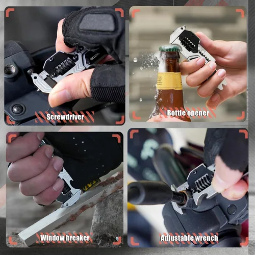Vista 5 de Herramienta multiusos EDC Gear Multitool 7 en 1 con llave, abridor de botellas, rompecristales de ventana de coche, barra de palanca, destornillador
