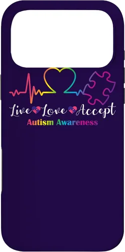 Vista 22 de Funda para iPhone 13 Pro Max Live Love Acept Autismo Concientización ECG Línea de Pulso Autismo Mamá