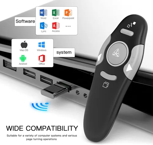 Vista 2 de QUI Presentation Clicker - Clicker remoto inalámbrico para presentación de PowerPoint, PowerPoint Slide Advancer para Mac/Windows/Linux, Google Negro