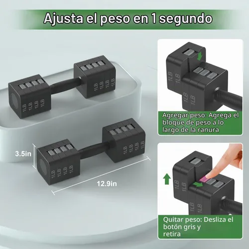 Vista 4 de Hezeyferg Juego de mancuernas ajustables para mujeres/hombres, gimnasio en Tinta