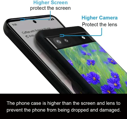 Vista 5 de CARLOCA Funda compatible con Google Pixel 6A, patrón de hierba de flores azules, ultra protección, a prueba de golpes, silicona suave, TPU