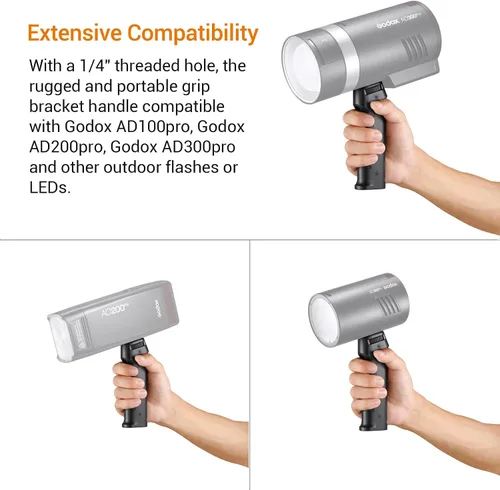 Vista 2 de Godox FG-100 Flash Grip, mango de soporte de flash portátil con soporte Speedlite de tornillo de 1/4 pulgadas, compatible con Godox