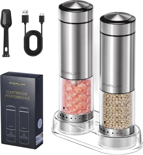 Vista 12 de FORLIM Juego de molinillo eléctrico de sal y pimienta, recargable por USB, molinillo automático de sal y pimienta con cubierta antipolvo, control