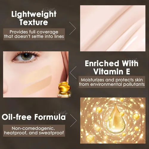 Vista 6 de FOCALLURE PerfectBase Lasting Poreless Liquid Foundation, Medium to Full Coverage with Matte Finish, Covers Blemishes & Under-Eye Circles for All