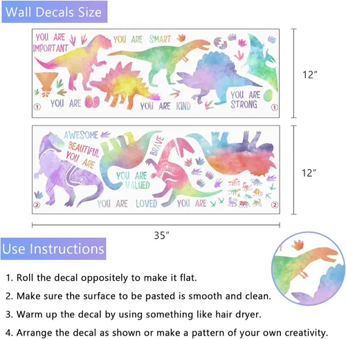 Vista 2 de Yovkky Calcomanías inspiradoras de pared de dinosaurio degradado pastel, con cita motivacional de dinosaurio, decoración neutra para guardería