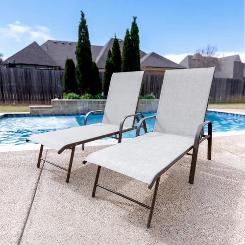 Vista 8 de Juego de 2 sillas de piscina para exteriores, con reposabrazos (beige)