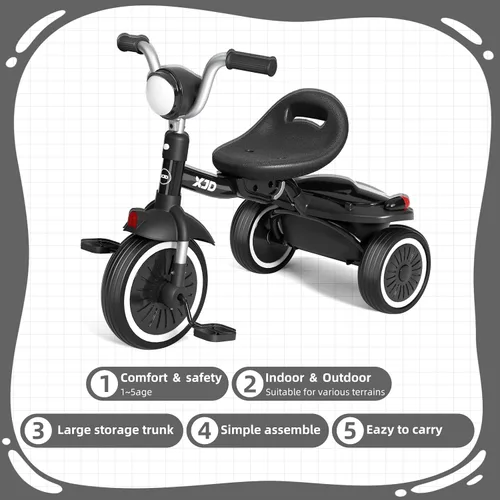 Vista 7 de XJD Triciclo para niños pequeños, bicicleta plegable con pedales, triciclo para niños de 2 a 5 años, asiento cómodo ajustable, regalos de Navidad