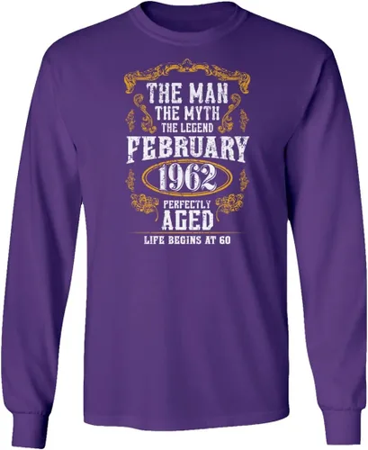 Vista 8 de Camiseta unisex de manga larga con texto en inglés "Man Myth" (60 cumpleaños, febrero de 1962)