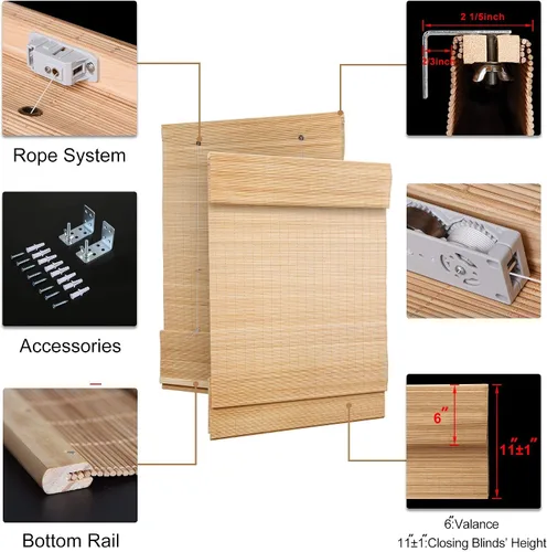 Vista 5 de LazBlinds Persianas Romanas de Bambú sin Cordón, Tratamiento de Ventana con Filtrado de Luz, Persianas de Bambú Enrollables para Ventanas, 23'' An x
