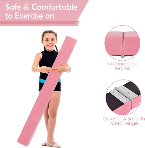 Vista 3 de Giantex Haz de equilibrio de 7/8/9 pies, haz de gimnasia plegable con asas de transporte, base de goma antideslizante para niños, haz de gimnasia