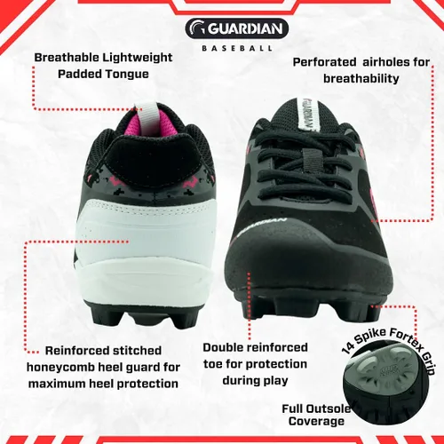 Vista 2 de Guardian Baseball Tacos de béisbol para niños y niñas, talla 12 para niños pequeños a 7 niños grandes