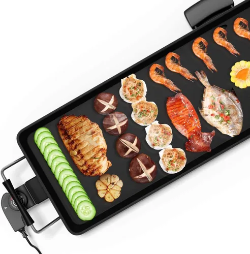 Vista 10 de MAT EXPERT Parrilla Teppanyaki de mesa de 35 pulgadas, parrilla portátil antiadherente para barbacoa, placa de barbacoa eléctrica de 2000 W con 5