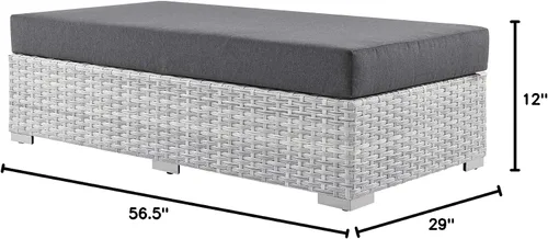 Vista 3 de Modway Convene - Otomana rectangular de mimbre para patio al aire libre, color gris claro