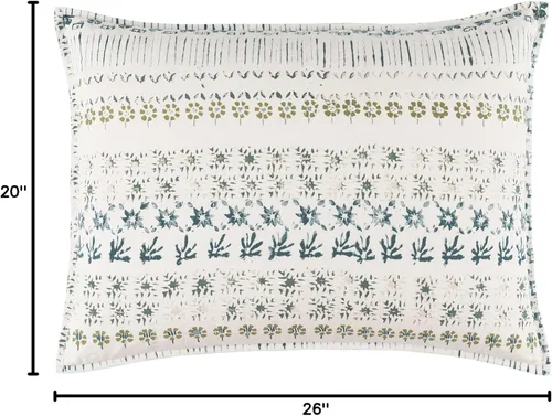 Vista 8 de Pine Cone Hill Funda de almohadón de Hawthorn de tamaño estándar, neutro, patrón floral gris/marfil