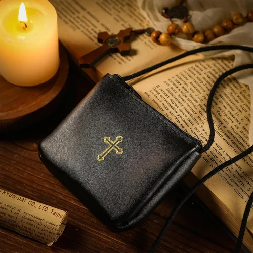 Vista 4 de Funda de cuero para Pyx, estuche de Pyx católico con correa para comunión, sacerdotes anfitriones, diáconos, regalos