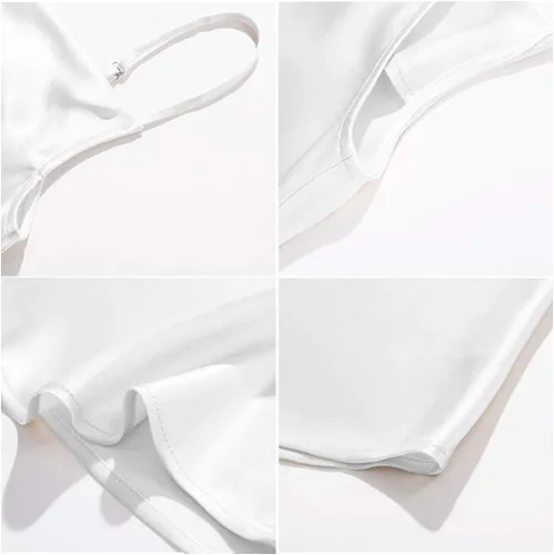 Vista 7 de Miqieer Camiseta básica de seda para mujer, con cuello en V, holgada, sin mangas, de satén, para mujer