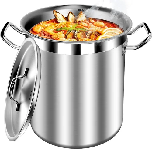 Vista 12 de STOCKPOT Olla de cocina, olla de acero inoxidable, olla de sopa con tapa de vidrio, ollas de inducción - 6 cuartos