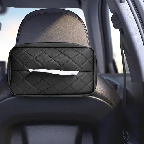 Vista 7 de Elegante soporte rectangular de piel sintética beige para caja de pañuelos de coche, 9.5 x 3.9 x 5.5 pulgadas (120 hojas)