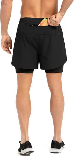 Vista 5 de Gesean Pantalones cortos de entrenamiento 2 en 1 para hombre, 5 pulgadas, ligeros, para gimnasio, entrenamiento, deporte, con bolsillos para teléfono