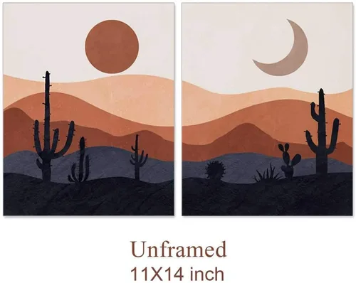 Vista 2 de Impresión del desierto, impresiones modernas de mediados de siglo, arte abstracto de pared de paisaje, decoración de montaña, impresión artística