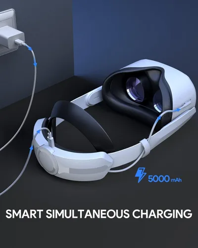 Vista 3 de AUBIKA Head Strap with Battery for MetaOculus Quest 2 Extend PlaytimeCounter BalanceFast Charging Adjustable Elite Strap Replacement Accessories