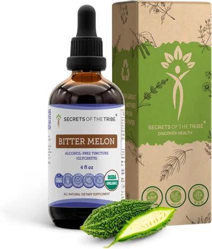 Vista 9 de Secrets of the Tribe Bitter Melon USDA Organic Extracto líquido sin alcohol para apoyo energético y digestivo Momordica Charantia frutos secos