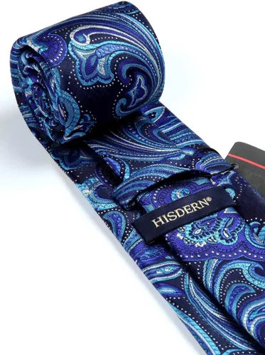 Vista 219 de HISDERN Corbatas para hombre, corbata de cachemira y bolsillo cuadrado tejido clásico floral para hombre, corbata de fiesta de boda