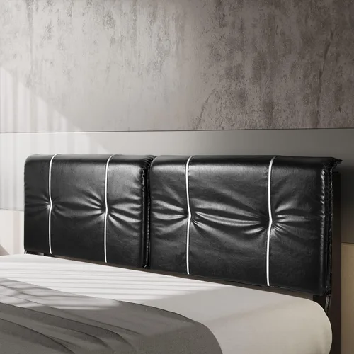Vista 6 de BONSOIR Base de cama tamaño Queen tapizada de perfil bajo moderna con cabecera de piel sintética, no necesita somier, no necesita falda de cama