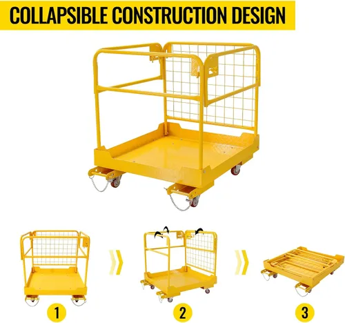 Vista 5 de Jaula de seguridad para carretilla elevadora de 36 x 36 pulgadas, plataforma de trabajo para carretilla elevadora, capacidad de 1150 libras con 4