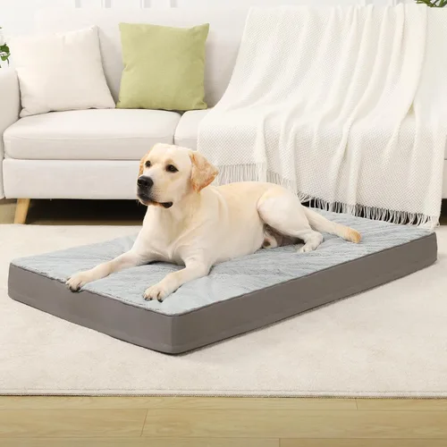 Vista 7 de KSIIA - Cama ortopédica para jaula de perro, impermeable, para perros pequeños, de felpa, lavable, con espuma tipo caja de huevo y funda Negro