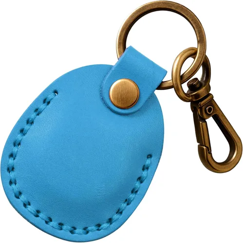 Vista 23 de Llavero de Airtag de cuero genuino, llavero portátil de Air tag con anillos para llaves, funda de cobertura oculta completa compatible con Airtag