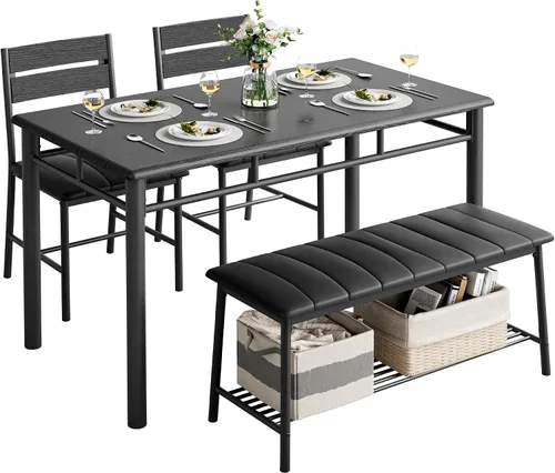Vista 9 de IRONCK Juego de mesa de comedor para 4, juego de mesa y sillas de cocina Marrón rústico