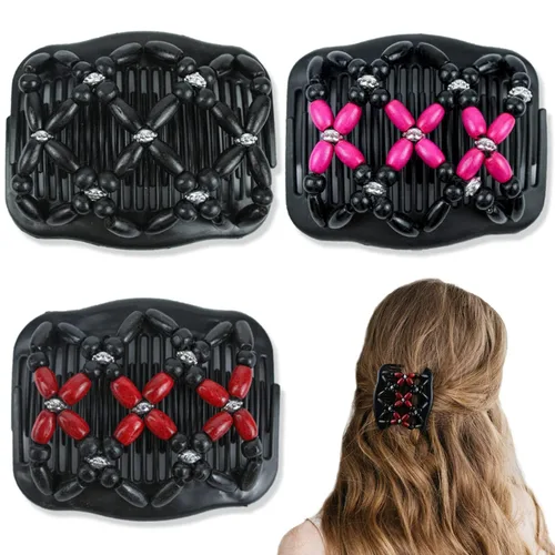 Vista 9 de 3 piezas de peine elástico mágico para el cabello, doble peine elástico, horquillas para mujeres, horquillas con cuentas, niñas, peinado vintage