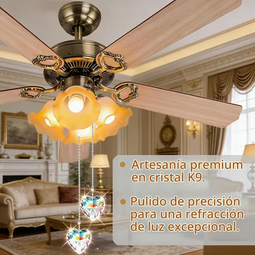 Vista 2 de Extensor de cadena para ventilador de techo, paquete de 2 colgantes decorativos de prisma de corazón de cristal de 12 pulgadas con conectores de AB