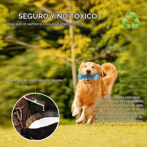 Vista 3 de Juguete de dentición congelable para cachorros, 1 anillo de dentición + 1 hueso de dentición congelable para perros juguetes masticables (azul)