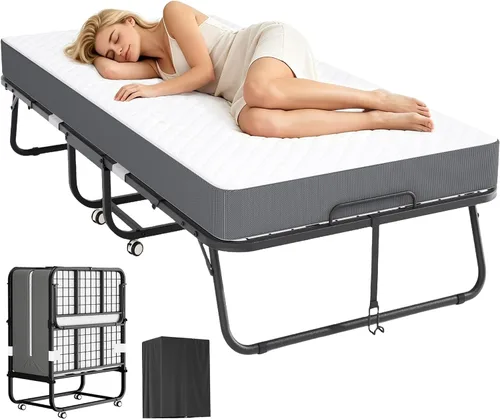 Vista 10 de Greenvelly Cama alta de metal con escritorio, cama individual tipo loft de tamaño matrimonial con enchufe de carga USB, luces LED, litera