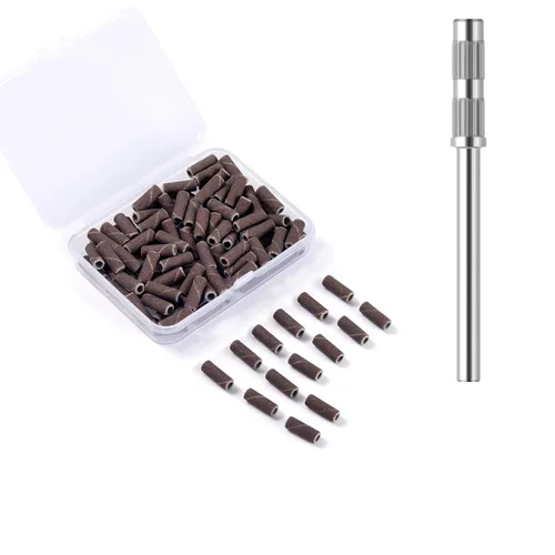 Vista 21 de 100 piezas de bandas pequeñas de lijado de uñas para taladro de uñas, bits mini de 3.1mm de mandril de lijado de uñas de grano 80 para uñas