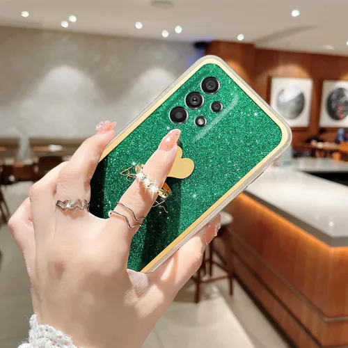 Vista 5 de Para Samsung Galaxy A52 5G Caso Lindas Niñas Mujeres Shell De Brillo De Lujo Con Anillo De Corazón Kickstand Cubierta Protectora A Prueba De Golpes