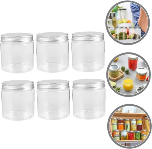 Vista 9 de Angoily Paquete de 6 tarros transparentes de 8 onzas con tapas, tarros de almacenamiento vacíos, tarros de boca regular, tarros de ensalada, tarros