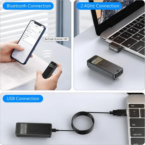 Vista 3 de Symcode Escáner de código de barras CCD Bluetooth inalámbrico con pantalla de visualización, batería de 2000 mAh, mini escáner de código de barras