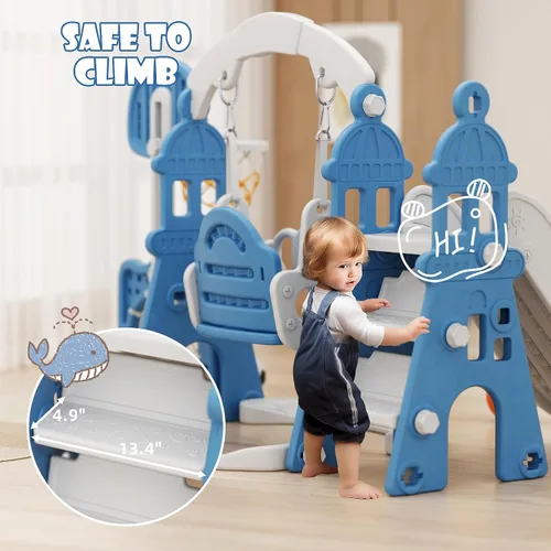 Vista 7 de XJD - Juego de tobogán y columpio 5 en 1 para niños pequeños, tobogán para niños de 1 año en adelante, juego de exterior para niños pequeños con aro